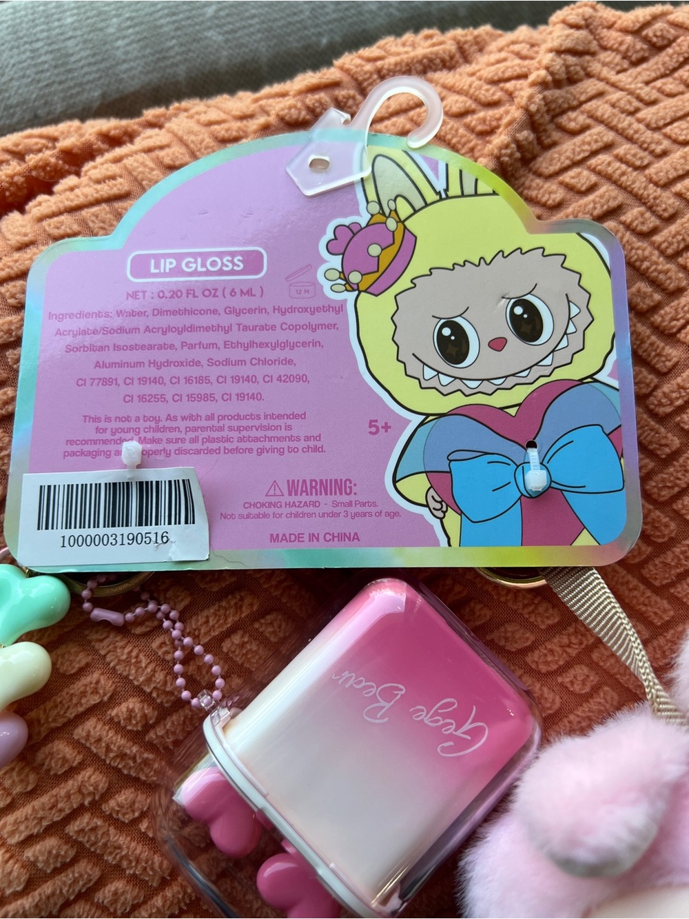 Gege Bear Pink Gradient Lip Gloss & Wakuku Plush Keychain - Picture 3 of 4